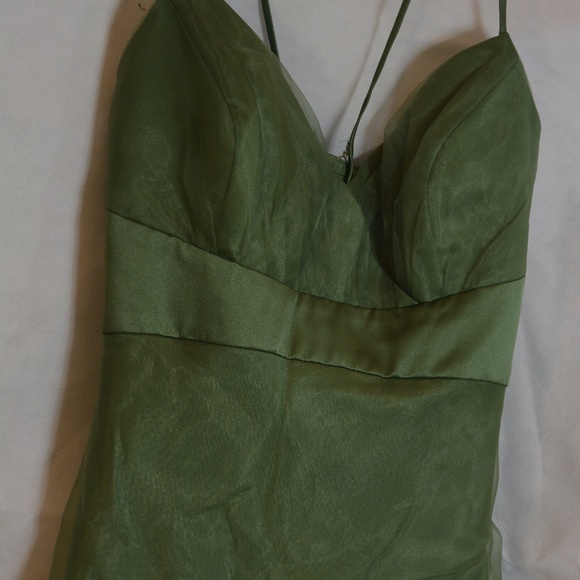 Alfred Angelo Green Organza-type Spaghetti Strap Dress SZ 16 - Picture 4 of 9